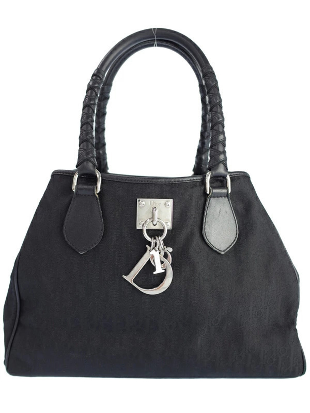 Christian Dior Black Trotter Lovely Tote hanging D charm braided